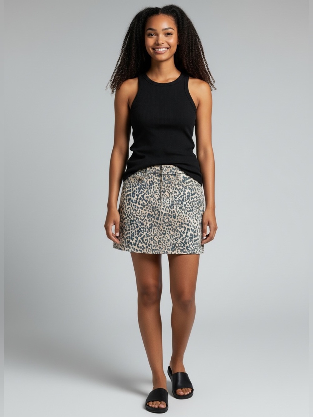 Gap Denim Leopard Print Mini Skirt 28 Animal Print Stretch Denim Y2K Style NWT